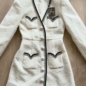 Self-Portrait Metallic Boucle Mini Dress – Ivory – Size 2 (UK 6)